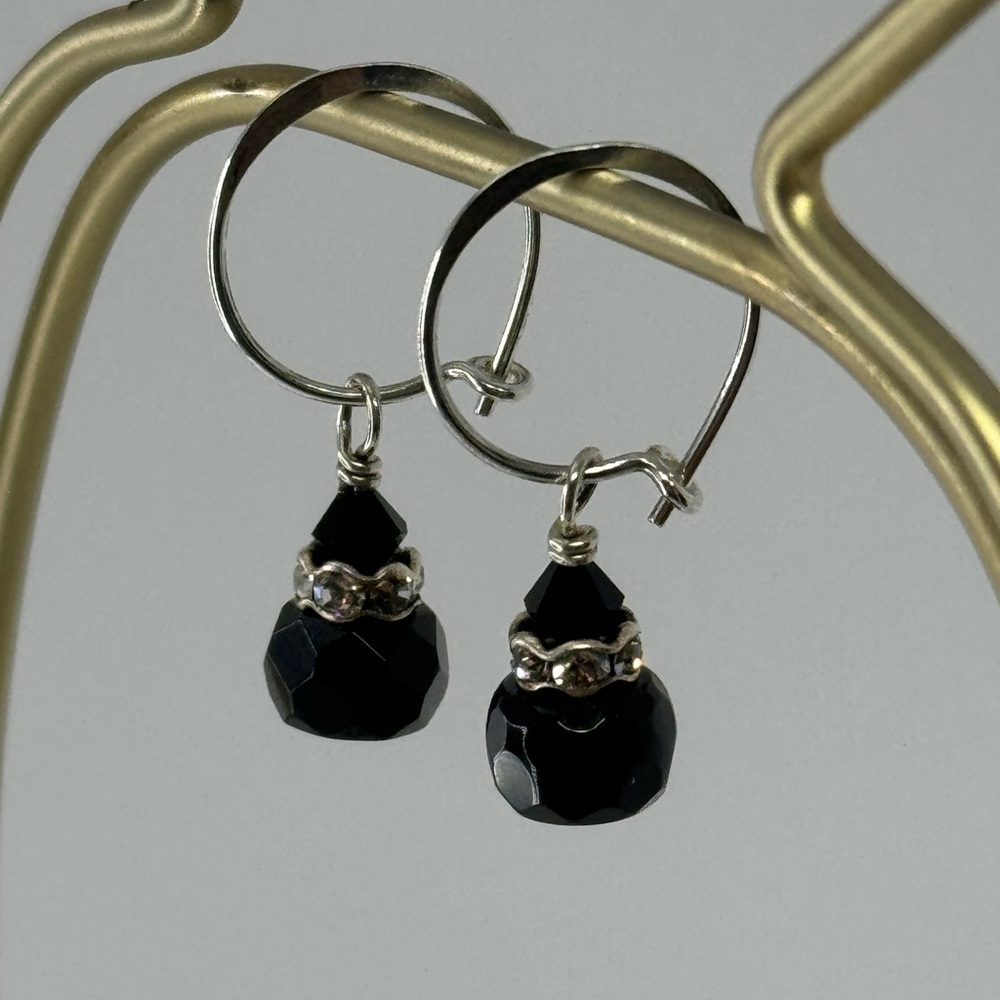 Black and Silver hoop Drop Earrings
